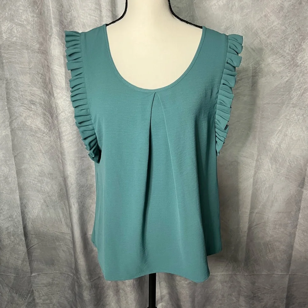 Molly Bracken Teal Ruffle Sleeve Keyhole Back Blouse - MED - Picture 1 of 14